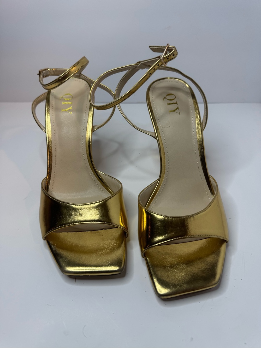 QIY Gold Metallic Stiletto Heels Women's Size 9